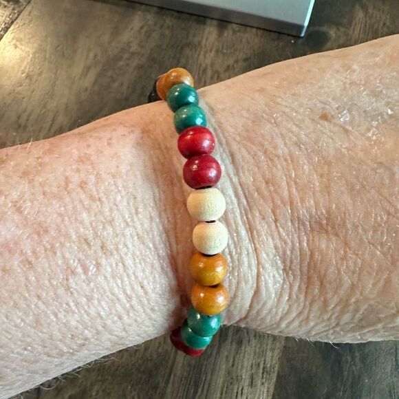 EUC - 3 Beaded Bracelets - Stacking - Brown; Multi; and Black with White Bead - Picture 4 of 7